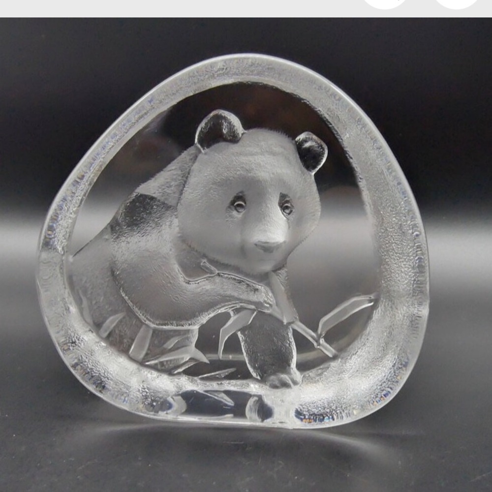 Mats Jonasson Glass Panda Paperweight - Signed